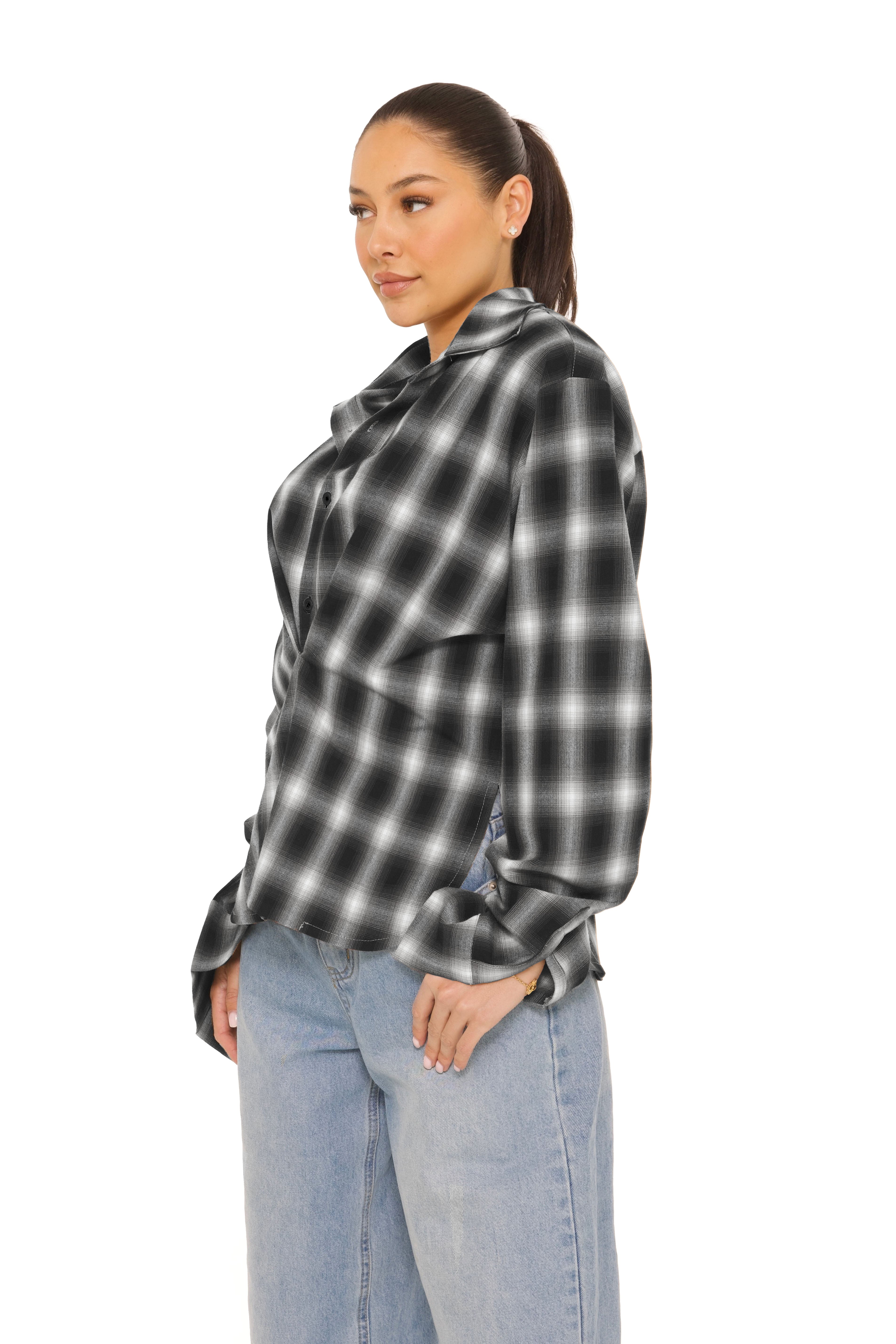 Oversized Checked Blouse Black