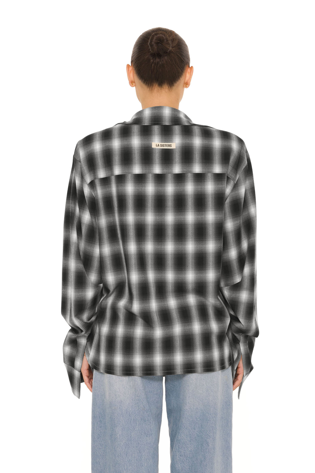 Oversized Checked Blouse Black