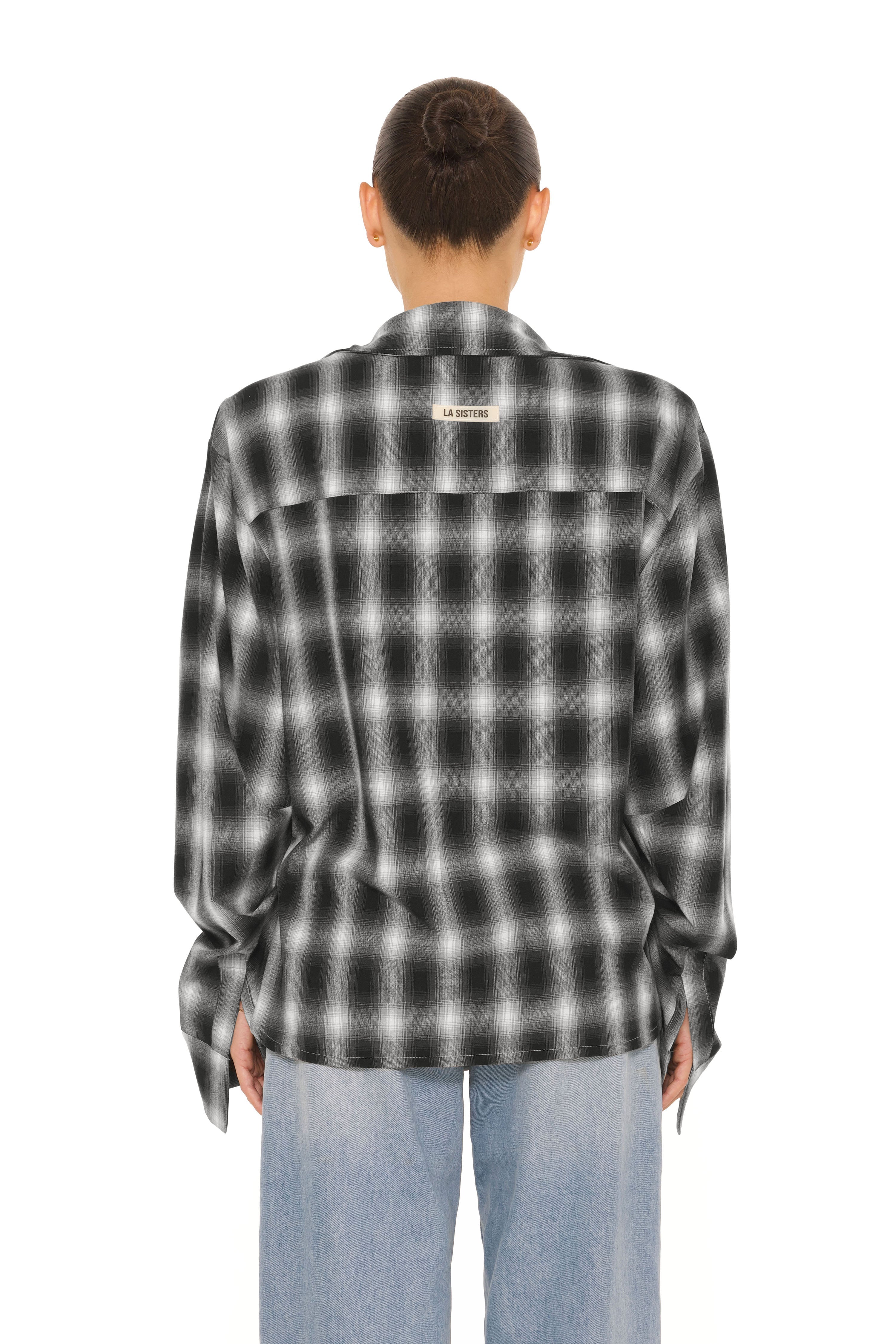 Oversized Checked Blouse Black